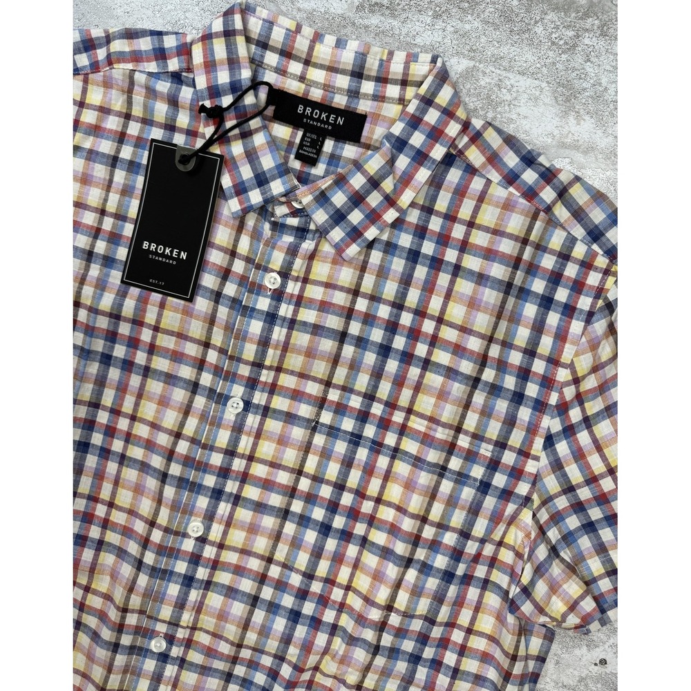 Broken Standard Shirt Mens Large Multi‎ Plaid Short Sleeve Button Down Cotton